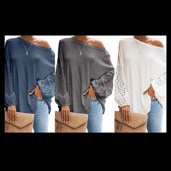 Loose Cross-Neck Cutout Long-Sleeved Off-Shoulder - Picture 2 of 6